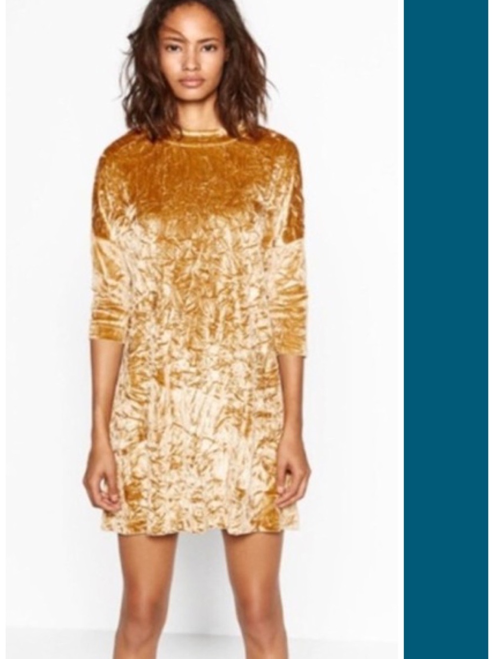 Zara Crushed Velvet Mini Shift Dress in Gold Size S EUC